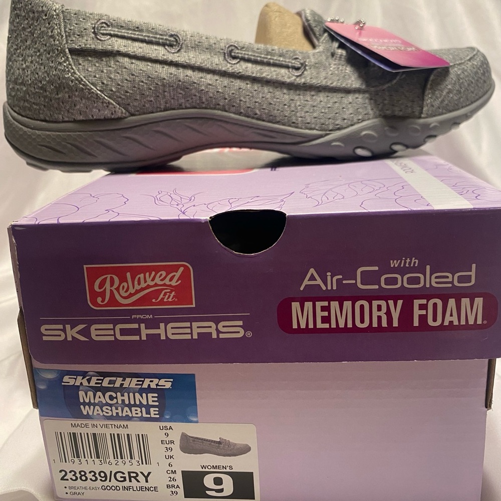 Skechers Gray Slip-On Loafers with Memory Foam Comfort